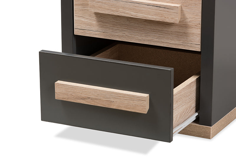 Calida Modern and Contemporary Dark Gray and Light Brown Two-Tone 2-Drawer Nightstand