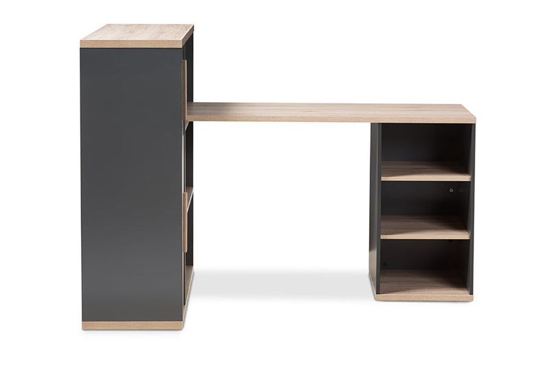 Calida Dark Gray and Light Brown Two-Tone Study Desk w/Built-in Shelving Unit Baxton