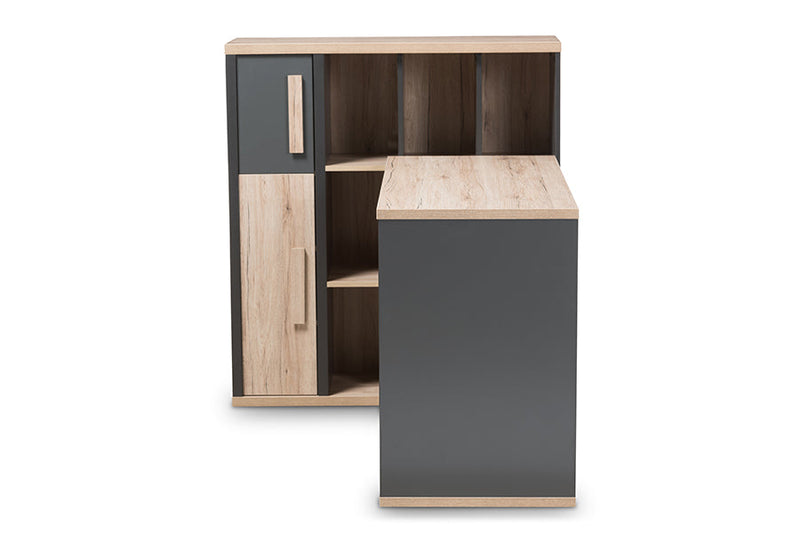 Calida Dark Gray and Light Brown Two-Tone Study Desk w/Built-in Shelving Unit Baxton