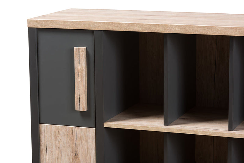 Calida Dark Gray and Light Brown Two-Tone Study Desk w/Built-in Shelving Unit Baxton