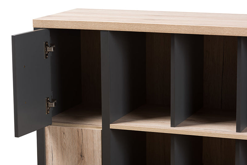 Calida Dark Gray and Light Brown Two-Tone Study Desk w/Built-in Shelving Unit Baxton