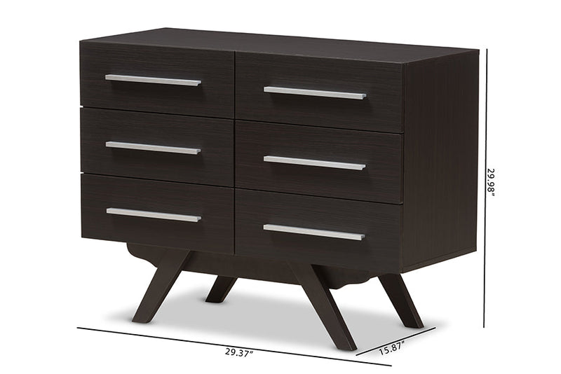 Glynn Espresso Brown 6-Drawer Dresser Baxton