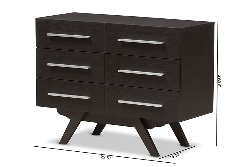 Glynn Mid-Century Modern Espresso Brown Finished Wood 6-Drawer Dresser