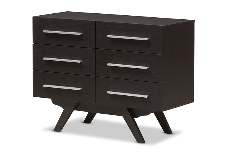 Glynn Mid-Century Modern Espresso Brown Finished Wood 6-Drawer Dresser