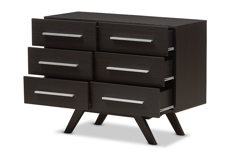 Glynn Mid-Century Modern Espresso Brown Finished Wood 6-Drawer Dresser