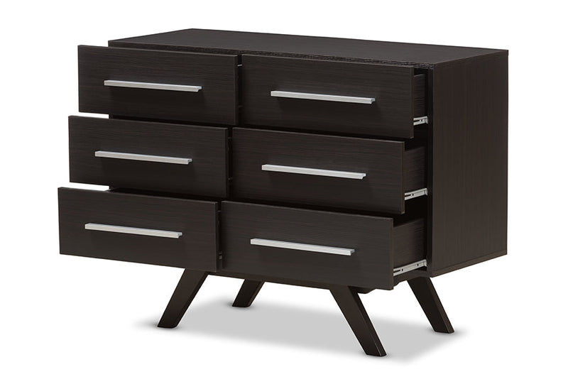 Glynn Espresso Brown 6-Drawer Dresser Baxton
