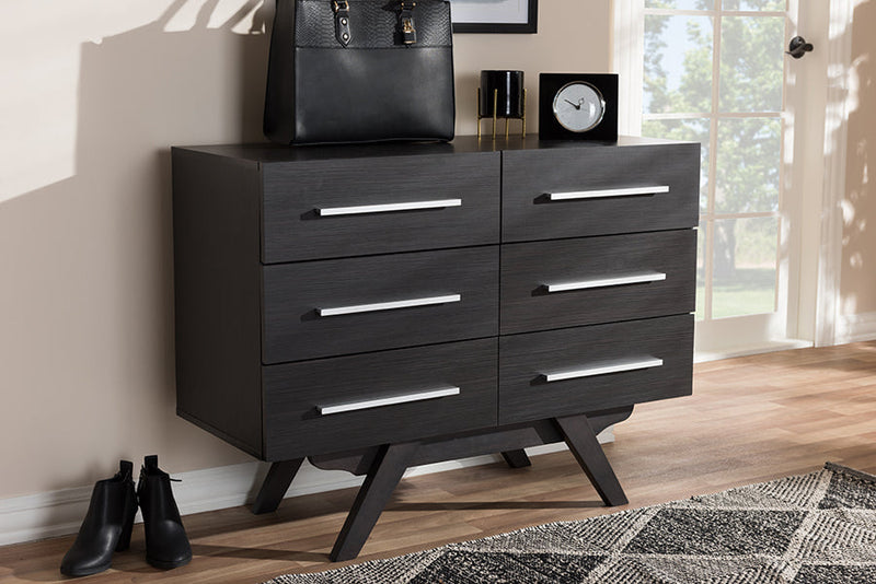 Glynn Espresso Brown 6-Drawer Dresser Baxton