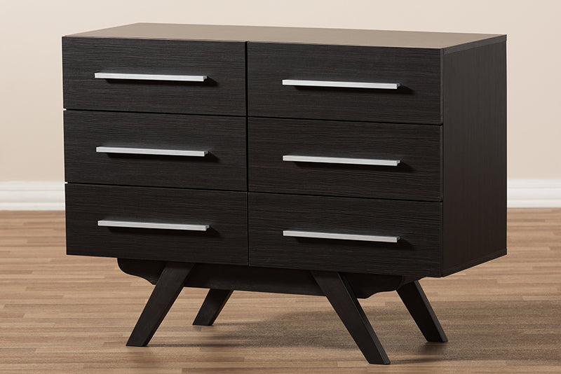 Glynn Mid-Century Modern Espresso Brown Finished Wood 6-Drawer Dresser