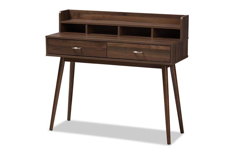 Hayward Mid-Century Modern Walnut Brown Finished 2-Drawer Desk