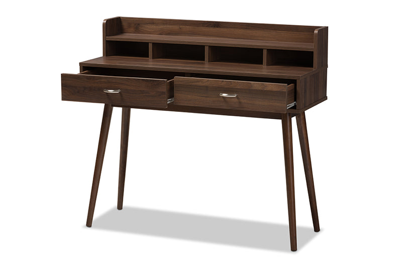 Hayward Mid-Century Modern Walnut Brown Finished 2-Drawer Desk