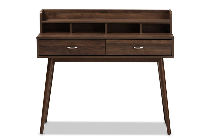 Hayward Mid-Century Modern Walnut Brown Finished 2-Drawer Desk