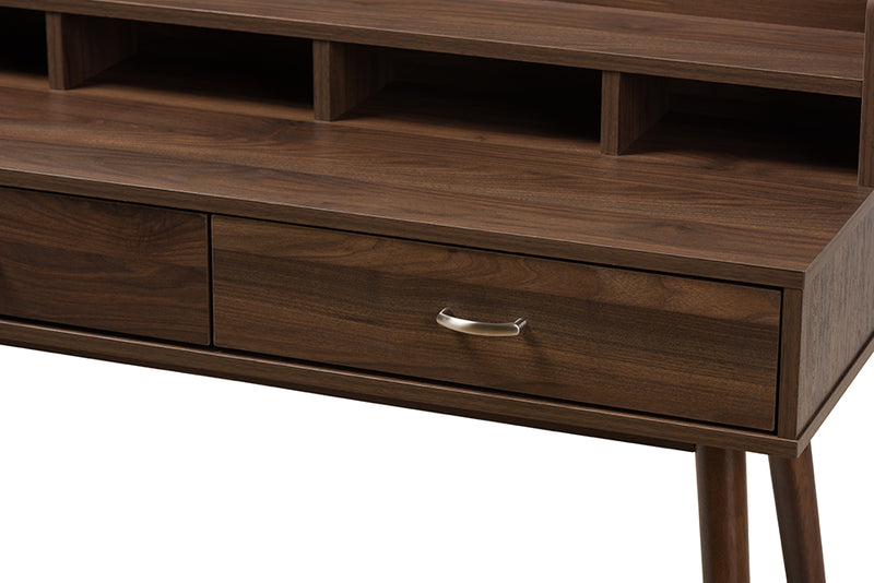 Hayward Mid-Century Modern Walnut Brown Finished 2-Drawer Desk