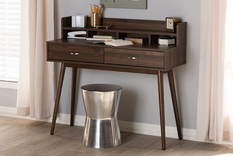 Hayward Mid-Century Modern Walnut Brown Finished 2-Drawer Desk