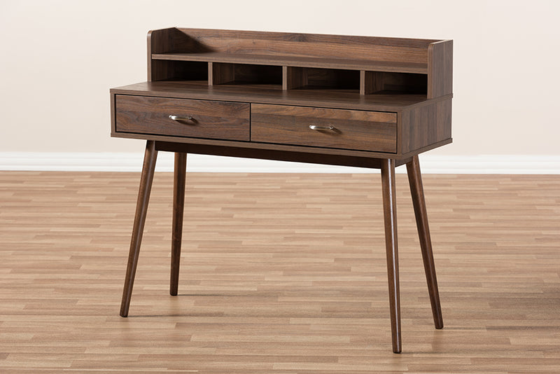 Hayward Mid-Century Modern Walnut Brown Finished 2-Drawer Desk