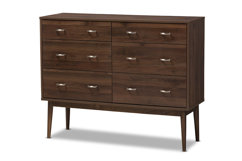 Hayward Mid-Century Modern Walnut Brown Finished 6-Drawer Dresser