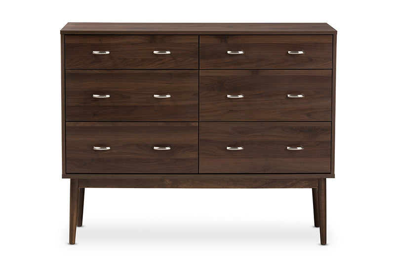 Hayward Mid-Century Modern Walnut Brown Finished 6-Drawer Dresser