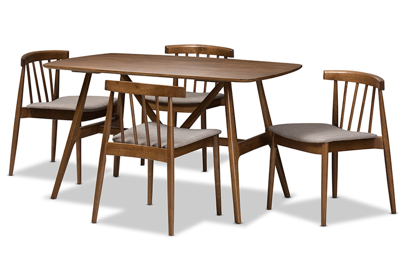 Fabrico Mid-Century Modern Walnut Wood 5-Piece Dining Set