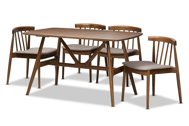 Fabrico Mid-Century Modern Walnut Wood 5-Piece Dining Set