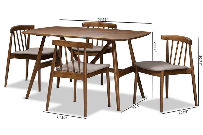 Fabrico Mid-Century Modern Walnut Wood 5-Piece Dining Set