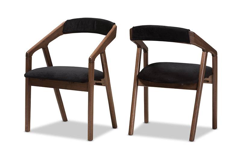 Janne Mid-Century Modern Black Fabric and Walnut Medium Brown Wood Finishing Dining Set