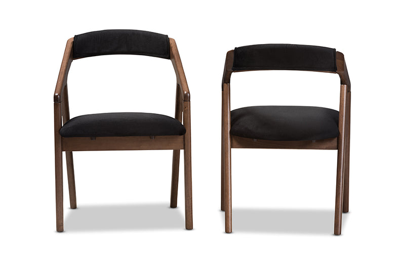 Janne Mid-Century Modern Black Velvet and Walnut Medium Brown Wood Finishing Dining Chair (Set of 2)