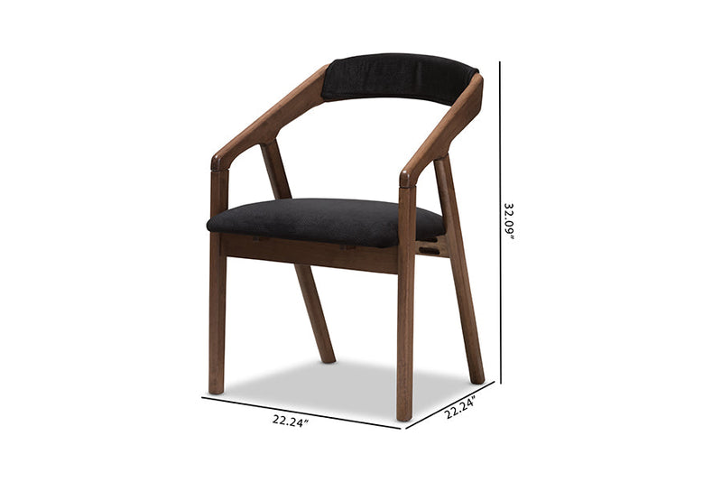 Janne Black Velvet and Walnut Medium Brown Wood Dining Chair (Set of 2) Baxton