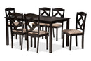 Emiko Sand Fabric Upholstered and Dark Brown 7-Piece Dining Set Baxton