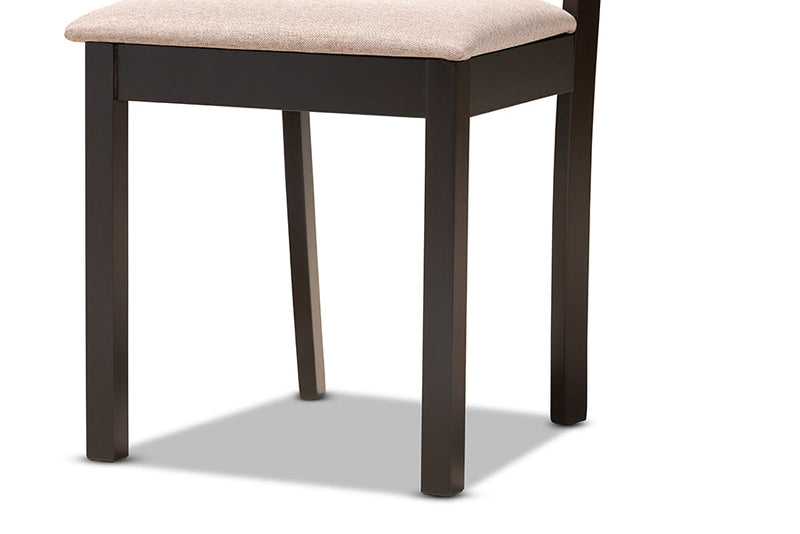 Emiko Sand Fabric Upholstered and Dark Brown 7-Piece Dining Set Baxton
