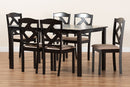 Emiko Sand Fabric Upholstered and Dark Brown 7-Piece Dining Set Baxton
