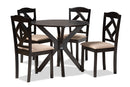 Tabanan Sand Fabric Upholstered and Dark Brown 5-Piece Dining Set Baxton