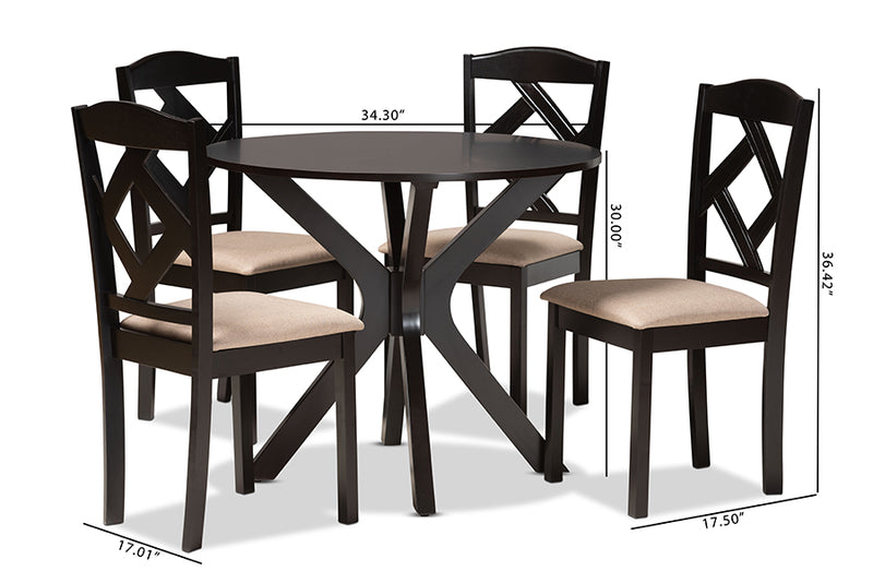 Tabanan Sand Fabric Upholstered and Dark Brown Finished Wood 5-Piece Dining Set