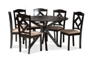 Tabanan Sand Fabric Upholstered and Dark Brown 7-Piece Dining Set Baxton