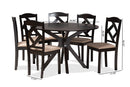Tabanan Sand Fabric Upholstered and Dark Brown 7-Piece Dining Set Baxton
