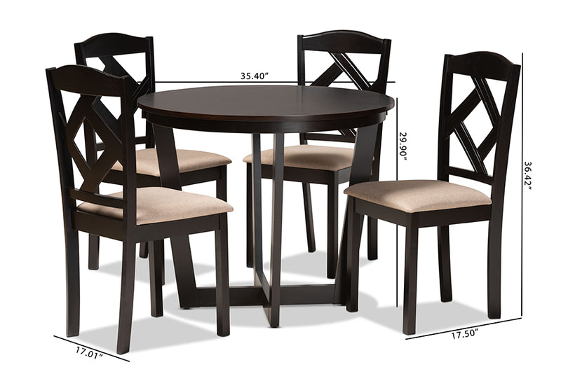 Rylie Sand Fabric Upholstered and Dark Brown Finished Wood 5-Piece Dining Set