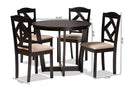 Rylie Sand Fabric Upholstered and Dark Brown 5-Piece Dining Set Baxton