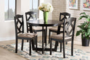 Rylie Sand Fabric Upholstered and Dark Brown 5-Piece Dining Set Baxton