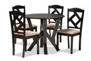 Ibiza Sand Fabric Upholstered and Dark Brown 5-Piece Dining Set Baxton