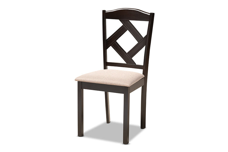 Ibiza Sand Fabric Upholstered and Dark Brown 5-Piece Dining Set Baxton