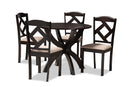 Gerard Sand Fabric Upholstered and Dark Brown 5-Piece Dining Set Baxton