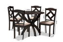 Gerard Sand Fabric Upholstered and Dark Brown 5-Piece Dining Set Baxton