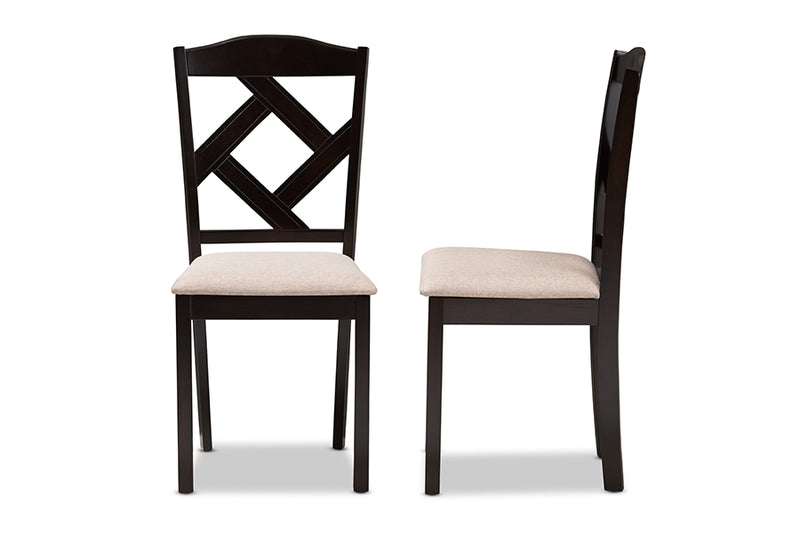 Emiko Modern and Contemporary Beige Fabric Upholstered and Dark Brown Finished Dining Chair (Set of 2)