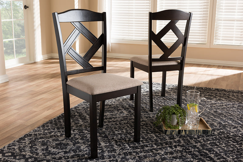 Emiko Modern and Contemporary Beige Fabric Upholstered and Dark Brown Finished Dining Chair (Set of 2)