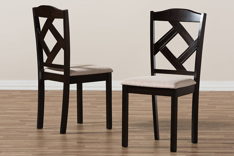 Emiko Beige Fabric Upholstered and Dark Brown Finished Dining Chair (Set of 2) Baxton