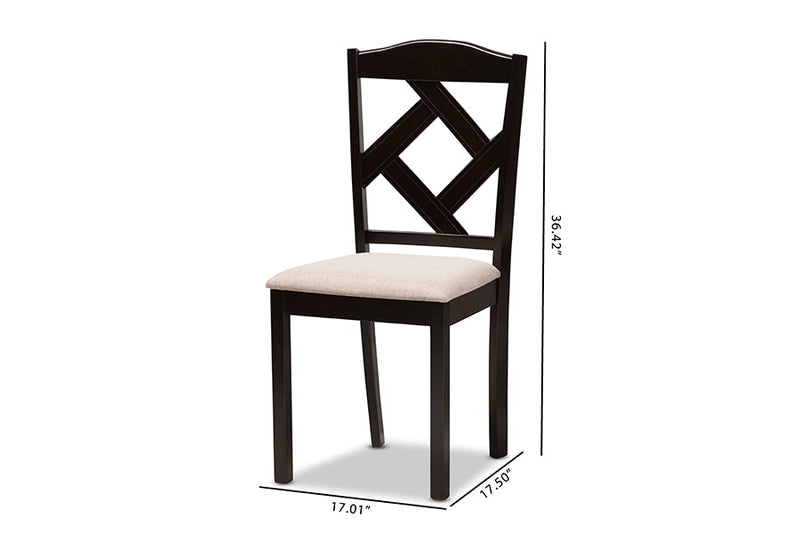 Emiko Beige Fabric Upholstered and Dark Brown Finished Dining Chair (Set of 2) Baxton