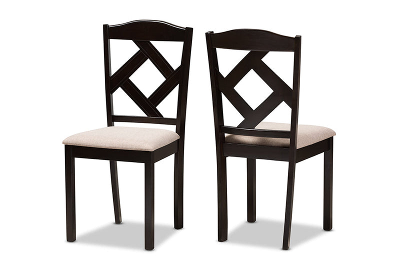 Emiko Beige Fabric Upholstered and Dark Brown Finished 5-Piece Dining Set Baxton