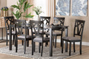 Helina Modern Gray Fabric and Dark Brown 7-Piece Dining Set Baxton