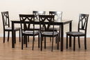 Helina Modern Gray Fabric and Dark Brown 7-Piece Dining Set Baxton