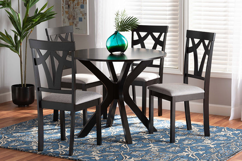 Nellie Gray Fabric Upholstered and Dark Brown 5-Piece Dining Set Baxton