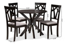 Nellie Gray Fabric Upholstered and Dark Brown 5-Piece Dining Set Baxton