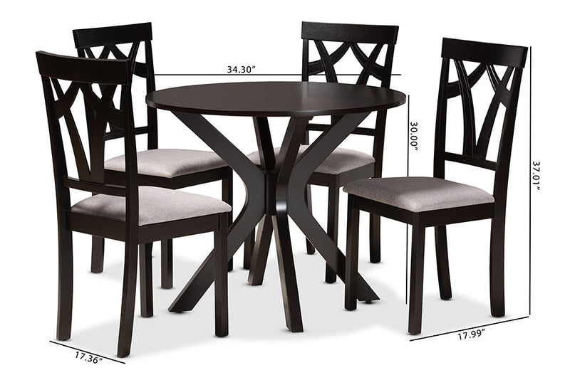 Nellie Gray Fabric Upholstered and Dark Brown 5-Piece Dining Set Baxton